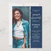 デニムダイヤきらきら光るズグリッター写真50誕生日 招待状 (正面)