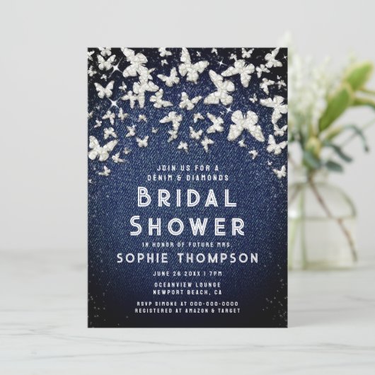 デニムダイヤきらきら光るズバタフライブライダルシャワー 招待状 (スタンド正面)