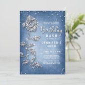 デニムダイヤきらきら光るズバラホワイトブルー30歳の誕生日 招待状 (スタンド正面)