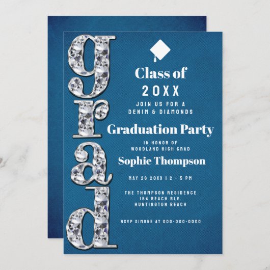 デニムダイヤきらきら光るンエレガントズ卒業パーティー 招待状 (正面/裏面)