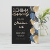 デニムダイヤきらきら光るンズバルーン30歳の誕生日 招待状 (スタンド正面)