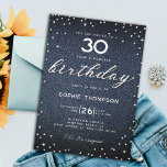 デニムダイヤエレガントズクラシー30歳の誕生日パーティー 招待状<br><div class="desc">デニムの背景シンプルと、白いダイヤで覆われた単語の誕生日（シミュレートされ、ダイヤではない）と書の台本で覆われた単語のと白いタイポグラフィを特徴とするエレガントモダン、シックでシックなバースデーパーティーの招待テンプレート実在。21歳、30歳、35歳、40歳、50歳、55歳カスタマイズ、60歳、65歳、70歳、80歳、90歳のデザインで30歳の上品な「デニムとダイヤモンド」!</div>
