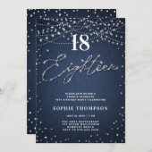 デニムダイヤエレガントズグリッターブルー18誕生日 招待状 (正面/裏面)