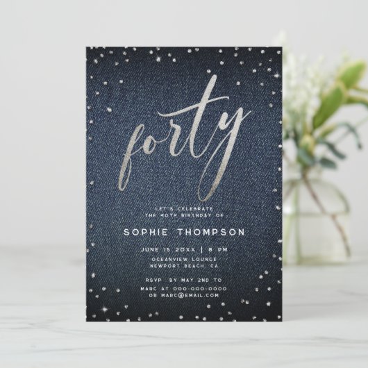 デニムダイヤモダンズミニマリスト40歳の誕生日 招待状 (スタンド正面)