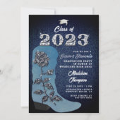 デニムダイヤモンドカウガールブーツ写真卒業パーティー 招待状 (正面)