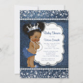 デニムダイヤモンドガールズアフリカンアメリカン赤ちゃんシャワー 招待状 (正面)