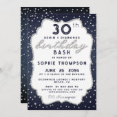 デニムダイヤモンドグリッターエイジフレームバースデーパーティー 招待状 (正面/裏面)