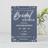 デニムダイヤモンドグリッターエレガントきらきら光るブライダルシャワー 招待状 (スタンド正面)