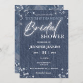 デニムダイヤモンドグリッターエレガントきらきら光るブライダルシャワー 招待状 (正面/裏面)