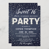 デニムダイヤモンドグリッタースウィート16バースデーパーティー 招待状 (正面/裏面)