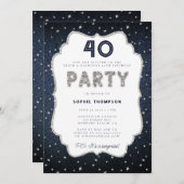 デニムダイヤモンドグリッターフレーム40th誕生日パーティー 招待状 (正面/裏面)