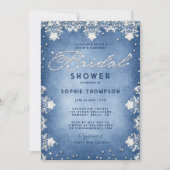 デニムダイヤモンドグリッターレースモダンブライダルシャワー 招待状 (正面)