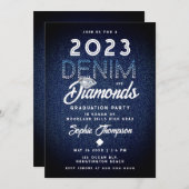 デニムダイヤモンドタイポグラフィモダン卒業パーティー 招待状 (正面/裏面)