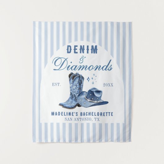 デニムダイヤモンドバチェロレッテ背景女性のカーボーイブーツ タペストリー (正面)