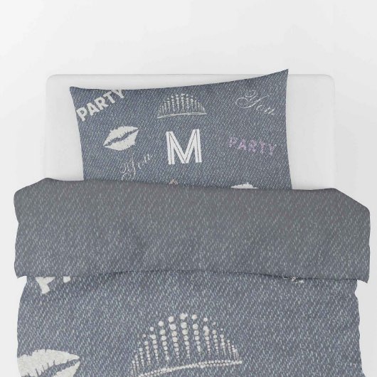 デニムダイヤモンドパーソナライズされたグリッター10代のガールギフト 枕カバー