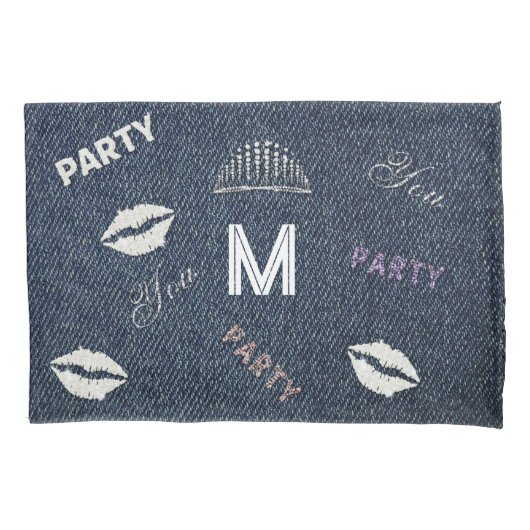 デニムダイヤモンドパーソナライズされたグリッター10代のガールギフト 枕カバー (正面)