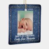 デニムダイヤモンドベビー初めてのクリスマスライン石 セラミックオーナメント (右)
