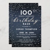 デニムダイヤモンドモダングリッター100thバースデーパーティー 招待状 (正面/裏面)