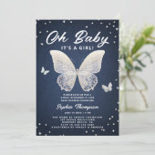 デニムダイヤモンドレースバタフライオーベビーガールシャワー 招待状 (スタンド正面)