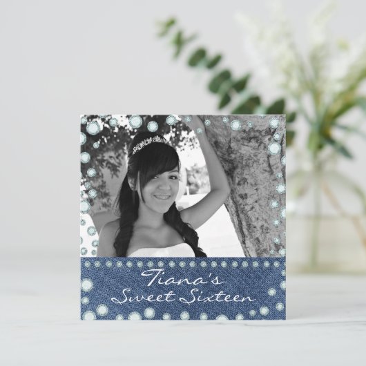 デニムダイヤモンド写真フォトスイーツ16招待状 招待状 (スタンド正面)
