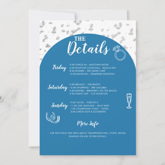 デニムダイヤモンド女性のカーボーイアーチバチェロレッテ旅程 招待状 (裏面)