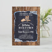 デニムダイヤモンド女性のカーボーイシッ素朴クホームダウン誕生日 招待状 (スタンド正面)