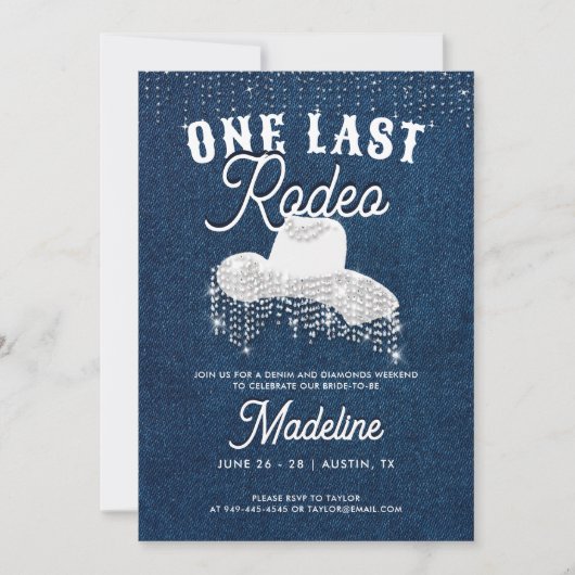 デニムダイヤモンド女性のカーボーイハットラストロデオバチェロレッテ 招待状 (正面)