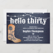 デニムダイヤモンド女性のカーボーイブーツバラ30th誕生日 招待状 (正面)