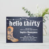 デニムダイヤモンド女性のカーボーイブーツバラ30th誕生日 招待状 (スタンド正面)