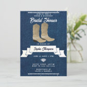 デニムダイヤモンド女性のカーボーイブーツ素朴ブライダルシャワー 招待状 (スタンド正面)