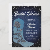 デニムダイヤモンド女性のカーボーイブートバラブライダルシャワー 招待状 (正面)