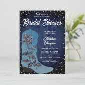 デニムダイヤモンド女性のカーボーイブートバラブライダルシャワー 招待状 (スタンド正面)