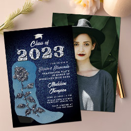 デニムダイヤモンド女性のカーボーイブートフォト卒業パーティー 招待状