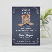 デニムダイヤモンド女性のカーボーイブートフォト卒業パーティー 招待状 (スタンド正面)