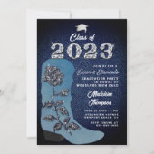 デニムダイヤモンド女性のカーボーイブートフォト卒業パーティー 招待状 (正面)