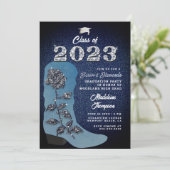 デニムダイヤモンド女性のカーボーイブートフォト卒業パーティー 招待状 (スタンド正面)