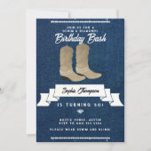 デニムダイヤモンド女性のカーボーイ素朴ブーツ50誕生日 招待状 (正面)