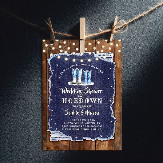 デニムダイヤ素朴ズカウボ結婚イーズブライダルシャワー 招待状