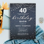デニムダイヤ素朴ズライト40th誕生日パーティー 招待状<br><div class="desc">青いデニムの背景シンプル、単語の誕生日は白いダイヤモンドで覆われ(シミュレートされモダン、ダイヤではない)、書道のスクリプトでは素朴なタイポグラフィと素朴な文字列のライトを備えたテンプレートエレガント、シックでシックな40歳の誕生日パーティの招待状。40歳の誕生日に、どんな年齢の女性でもシックな「デニムとダイヤモンド」デザイン。35カスタマイズ歳、40歳、50歳、55歳、60歳、65歳、70歳、80歳、90歳の誕生日！</div>