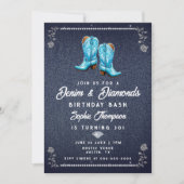 デニムダイヤ素朴ズ女性のカーボーイブーツバースデーパーティー 招待状 (正面)