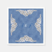 デニムテクスチャとクリームレース スタンダードカクテルナプキン (正面)