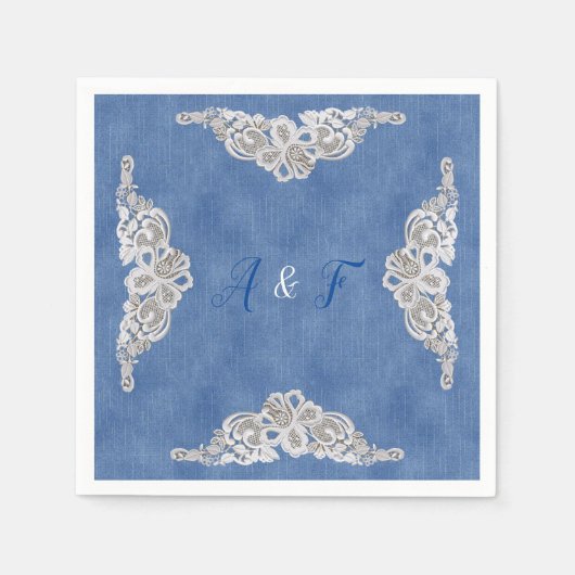 デニムテクスチャとクリームレース スタンダードカクテルナプキン (正面)