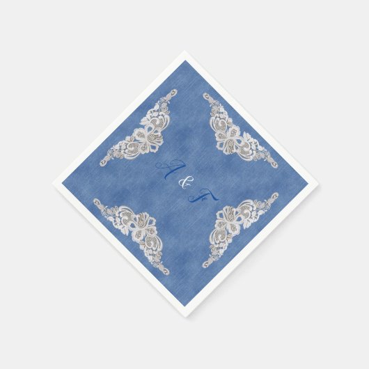 デニムテクスチャとクリームレース スタンダードカクテルナプキン (角)