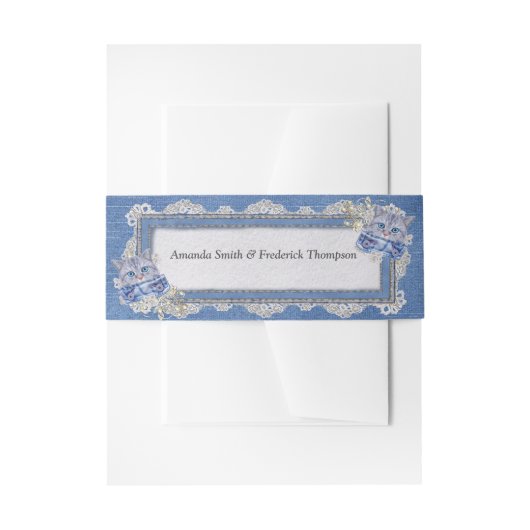 デニムテクスチャーレースと子猫 招待状ベリーバンド (正面例)