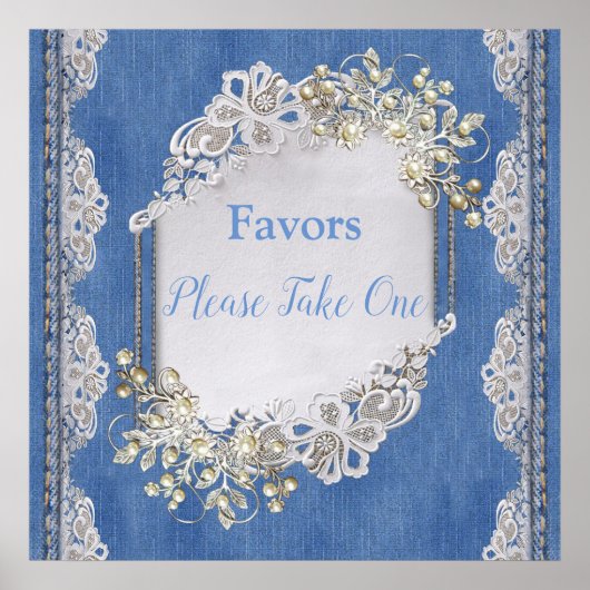 デニムテクスチャーレースと真珠 ポスター (正面)