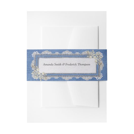 デニムテクスチャーレースと真珠 招待状ベリーバンド (正面例)