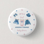 デニムテーマの女の子ベビーシャワー 缶バッジ (正面)