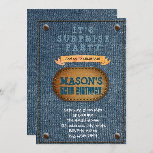 デニムテーマパーティー招待状 招待状 (正面/裏面)