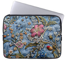 デニムデライトに紫色の刺繍の花