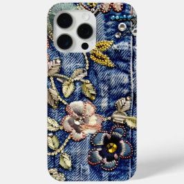デニムドリームランド繁栄： Rhinestone-Enhanced Blue iPhone 15 Pro Maxケース